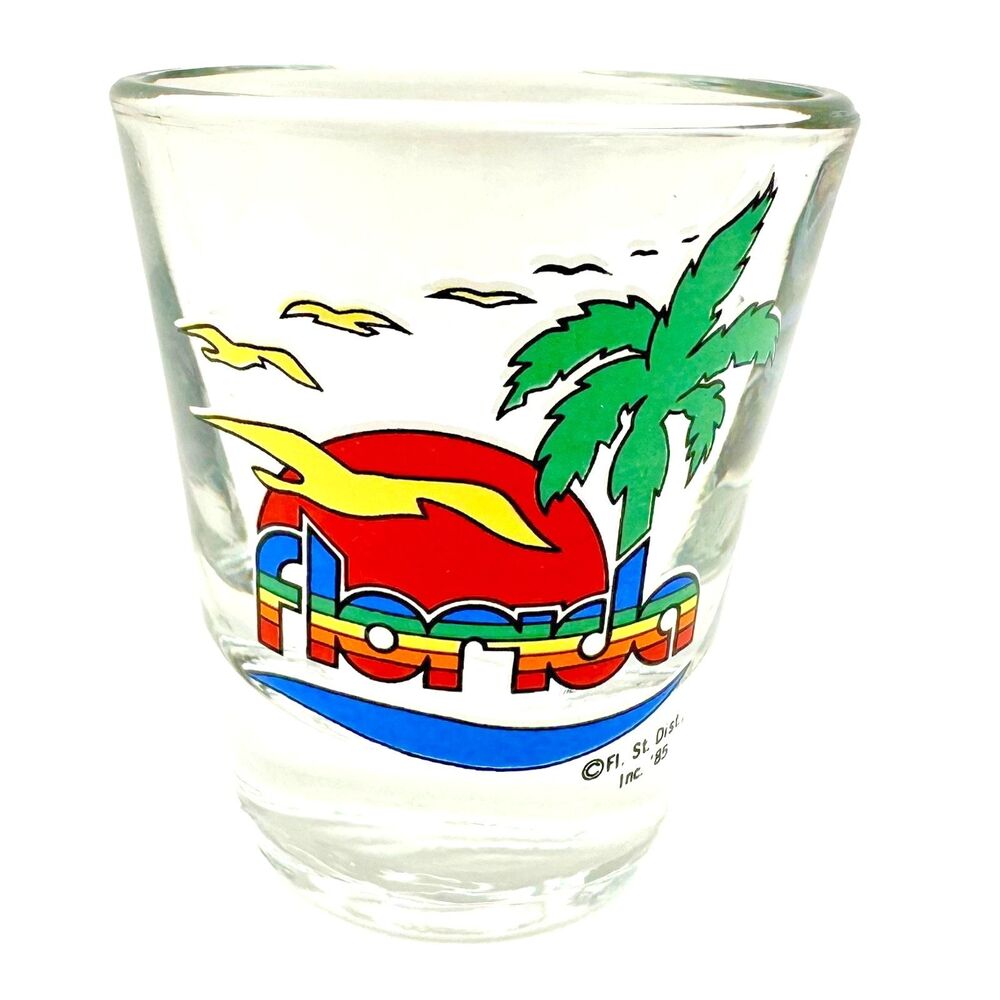 FLORIDA SUNSHINE STATE 1985 SHOT GLASS SHOTGLASS Vintage Retro FLA Florida Man